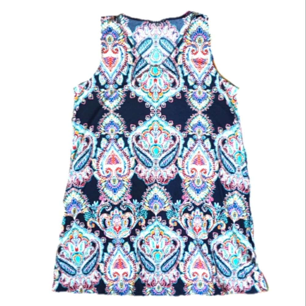 Tiana B Sleeveless Paisley Print Shift Dress in Navy